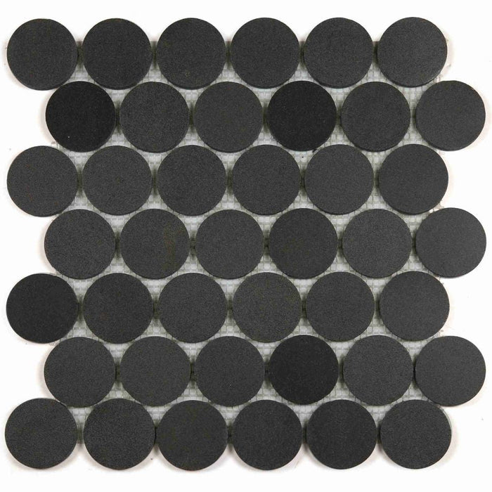 Elysium - Penny Marble 11.75 in. x 12 in. Marble Mosaic - Large Basalt Honed