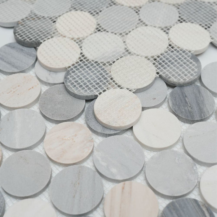 Elysium - Penny Marble 11.75 in. x 12 in. Marble Mosaic - Large Blue 3