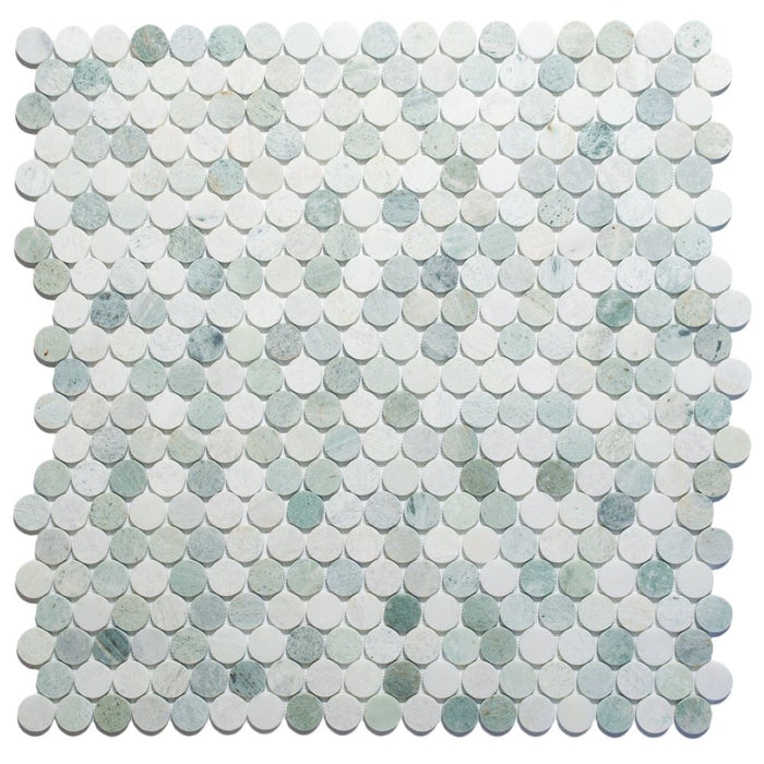 Elysium - Penny Marble 11.75  in. x 12 in. Marble Mosaic - Large Green 2