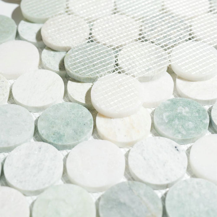 Elysium - Penny Marble 11.75  in. x 12 in. Marble Mosaic - Large Green 3