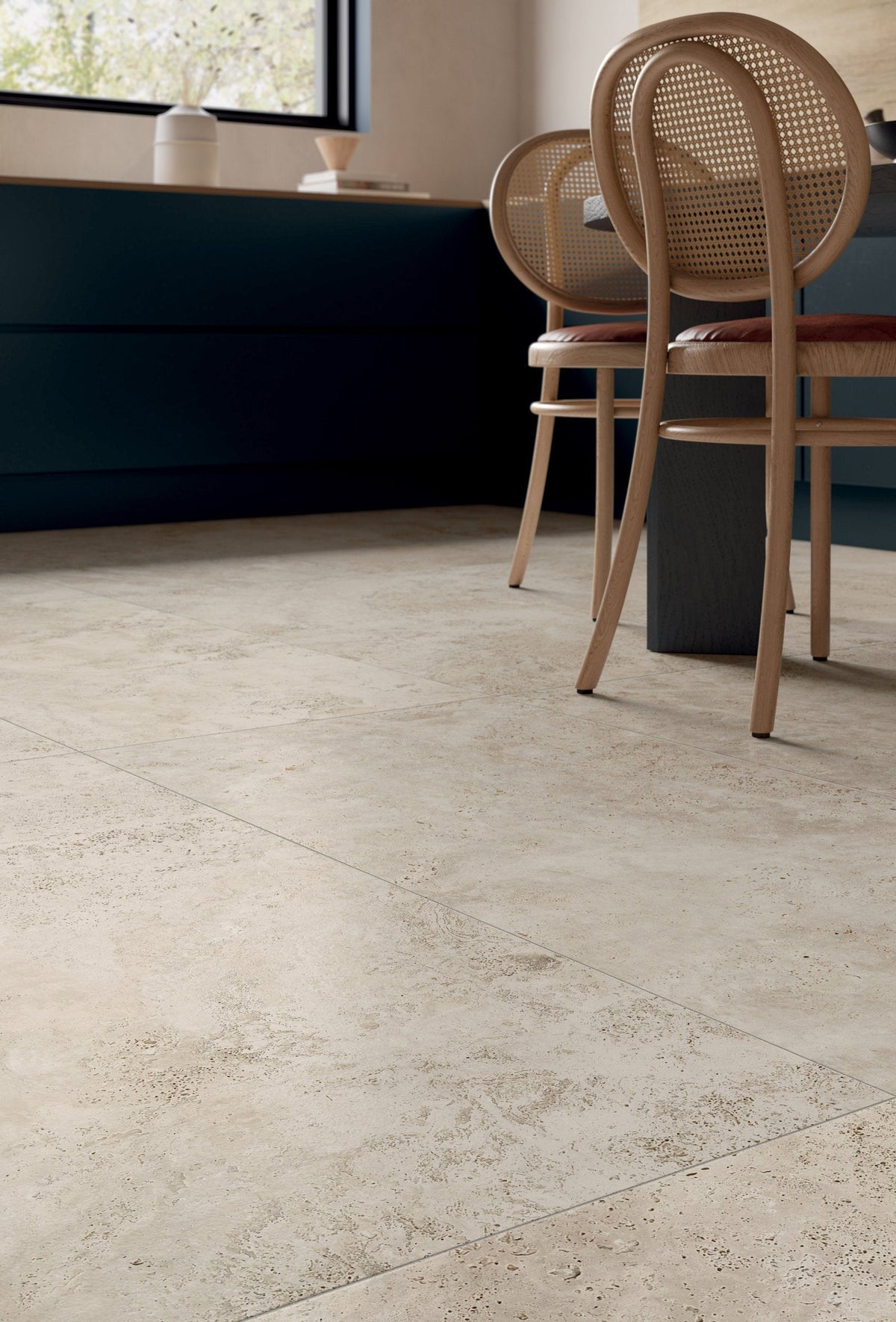 Happy Floors - Navona 24 in. x 48 in. Porcelain Cross Cut Tile - Bone floor installation