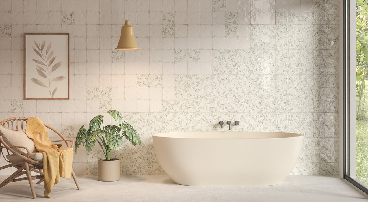 Harmony - Mayolica Collection - 6 in. x 6 in. - Porcelain Tile - Bloom Installed