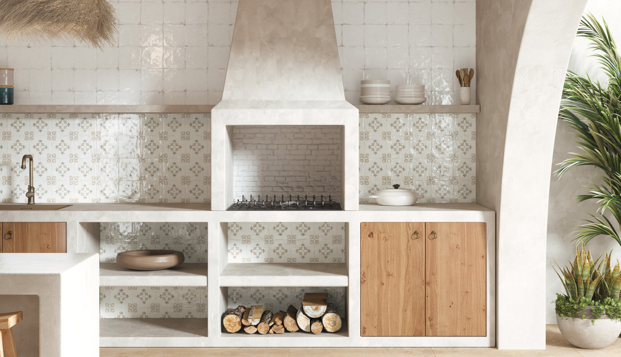 Harmony - Mayolica Collection - 6 in. x 6 in. - Porcelain Tile - Flower Installed