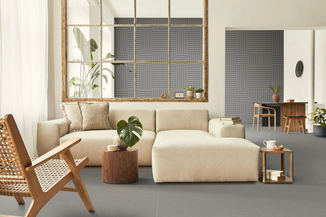 Specialty Tile - Bestow - 24" x 48" - Porcelain Tile - Matte - Telares Charcoal wall installation