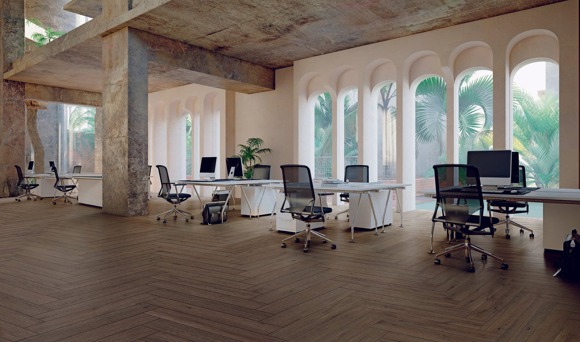 Milestone - Native Series - 8" x 48" Wood Look Porcelain Tile - Chestnut floor installation