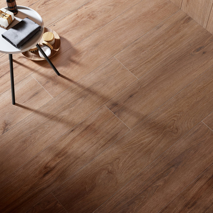Milestone - Native Series - 8" x 48" Wood Look Porcelain Tile - Chestnut floor installation
