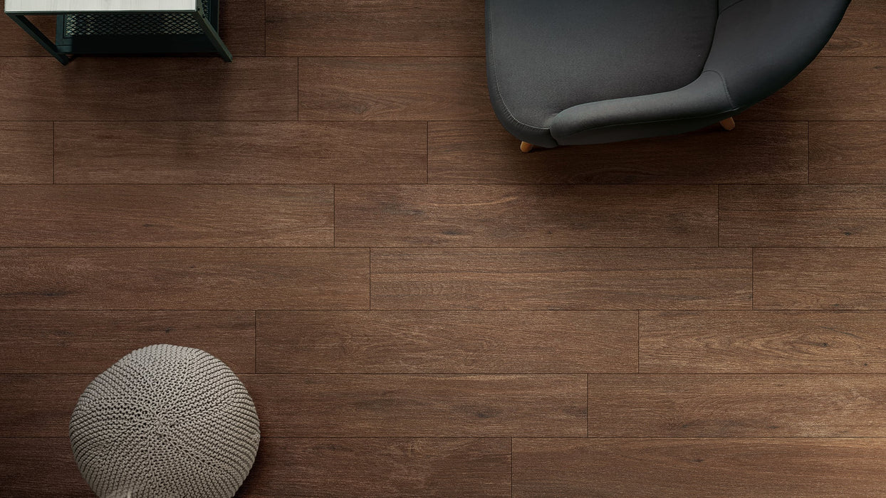 Milestone - Native Series - 8" x 48" Wood Look Porcelain Tile - Teak floor installation
