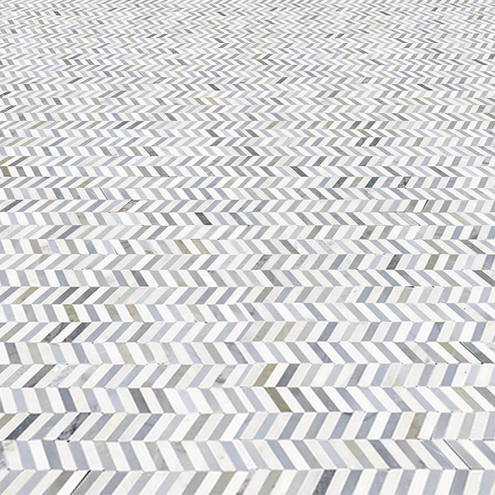 MM Tile and Stone - Bardiglio & Oriental Mini Chevron Marble Polished Waterjet Mosaic Installed