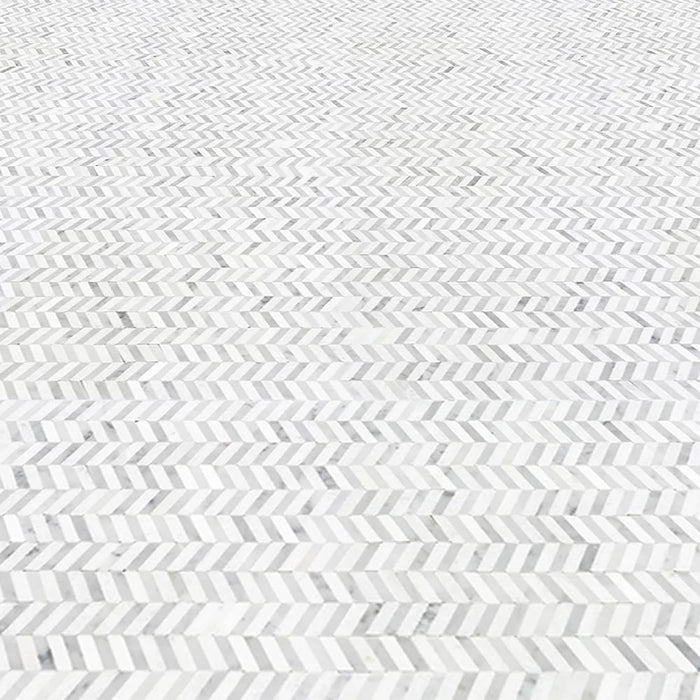 MM Tile and Stone - Carrara & Thassos Mini Chevron Marble Honed Waterjet Mosaic Installed