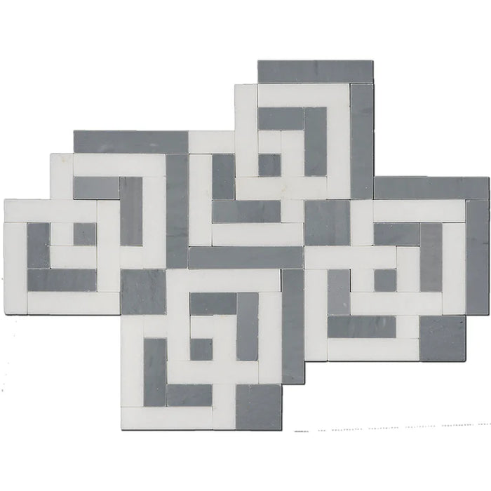 MM Tile and Stone - Thassos & Bardiglio Double Squares Marble Polished Waterjet Mosaic