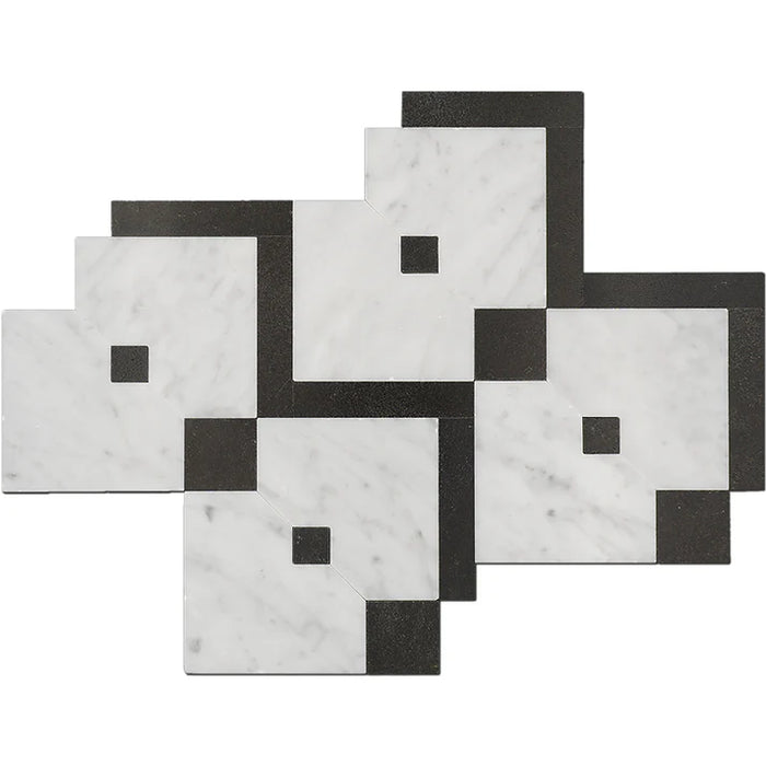 MM Tile and Stone - Thassos & Black Square Zip Marble Polished Waterjet Mosaic
