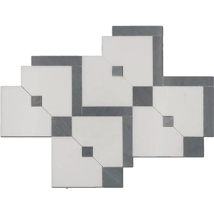 MM Tile and Stone - Thassos & Blue Square Zip Marble Polished Waterjet Mosaic