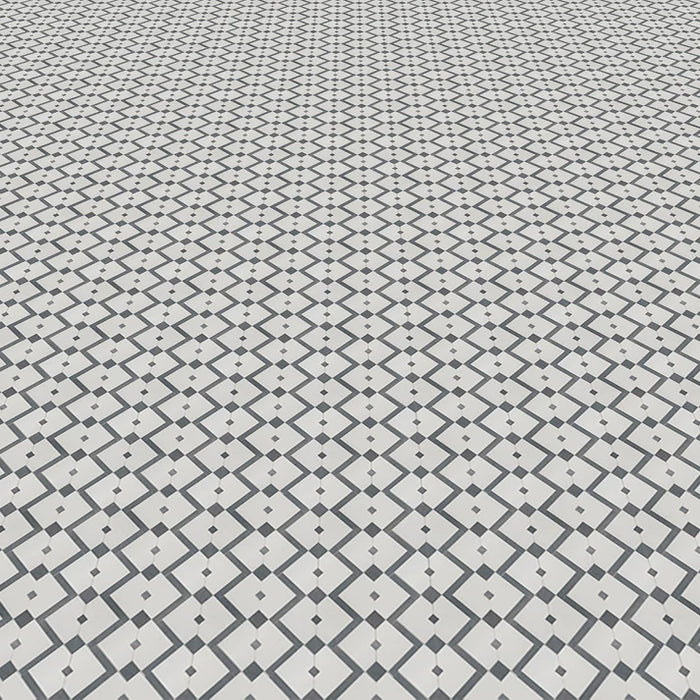MM Tile and Stone - Thassos & Blue Square Zip Marble Polished Waterjet Mosaic Installed