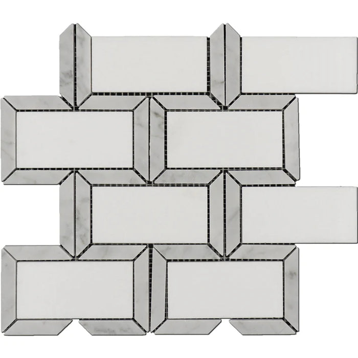 MM Tile and Stone - Thassos & Carrara Subway Brick Combo Marble Polished Waterjet Mosaic
