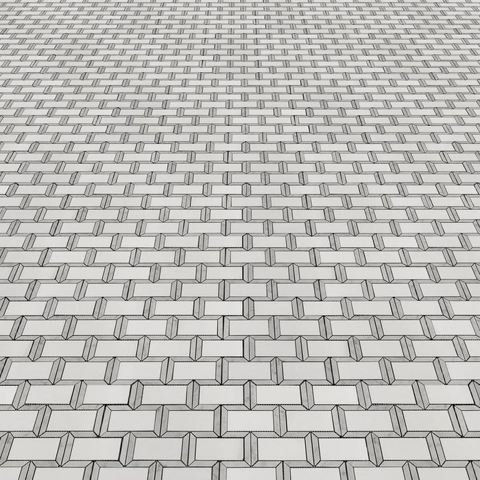 MM Tile and Stone - Thassos & Carrara Subway Brick Combo Marble Polished Waterjet Mosaic Installed