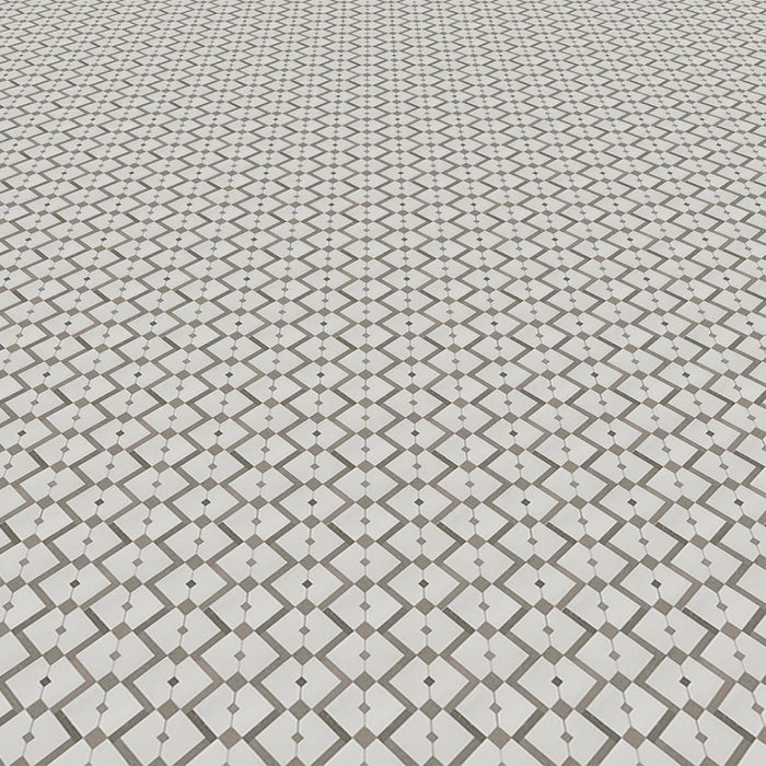 MM Tile and Stone - Thassos & Grey Square Zip Marble Polished Waterjet Mosaic Installed