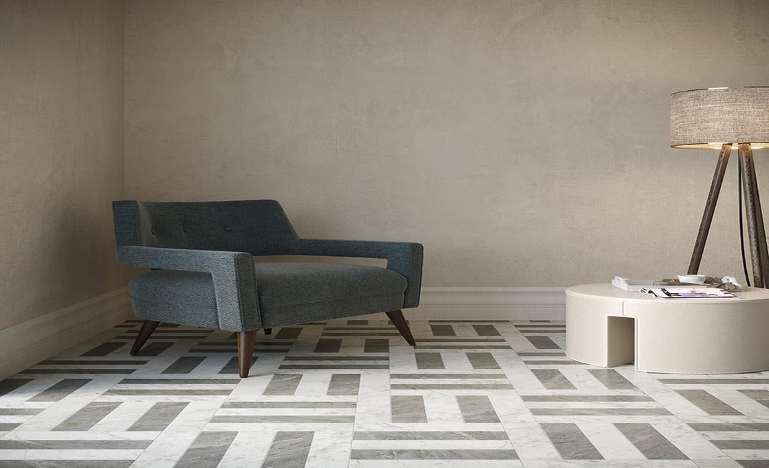 Unicom Starker - Marmorea Collection - 3 in. x 12 in. Tile - Carrara floor installation