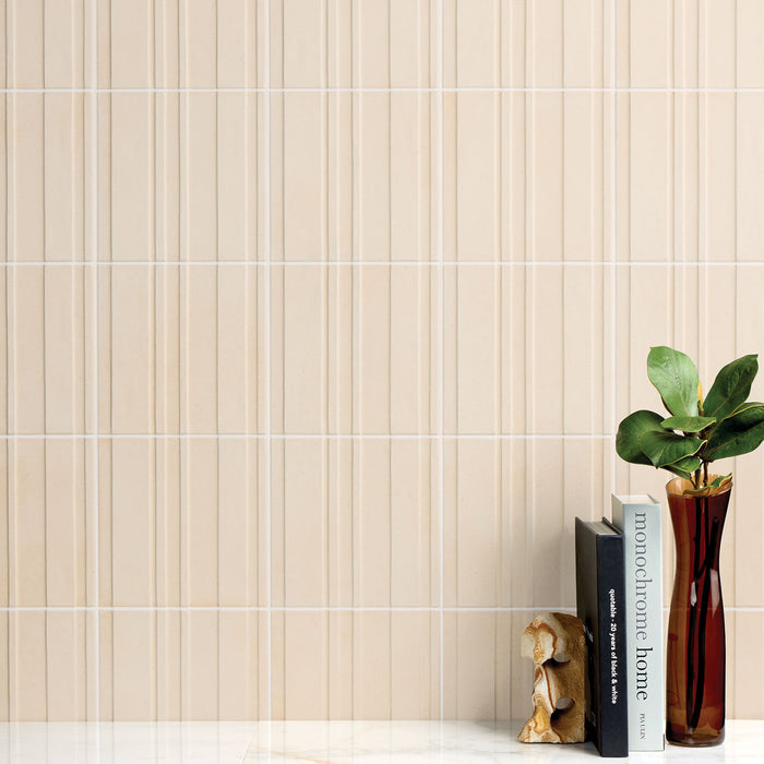Marazzi - Crafthouse 8 in. x 8 in. Fluted Matte Porcelain Tile - Pomice wall installation