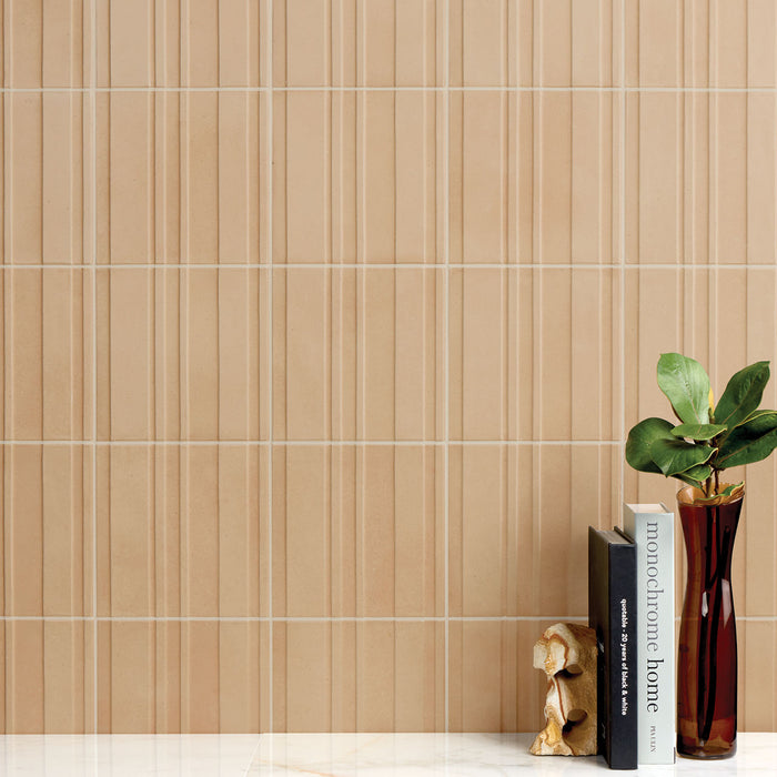 Marazzi - Crafthouse 8 in. x 8 in. Fluted Matte Porcelain Tile - Rattan wall installation
