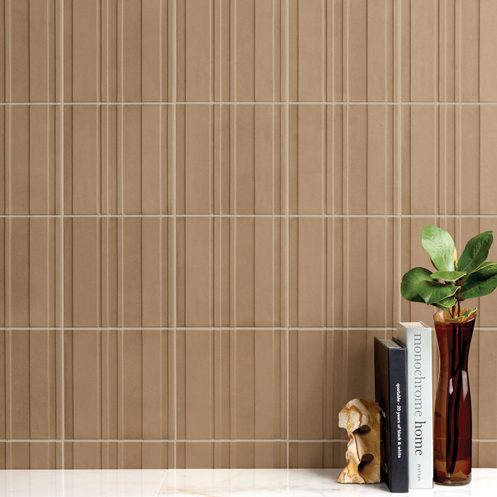 Marazzi - Crafthouse 8 in. x 8 in. Fluted Matte Porcelain Tile - Jute wall installation