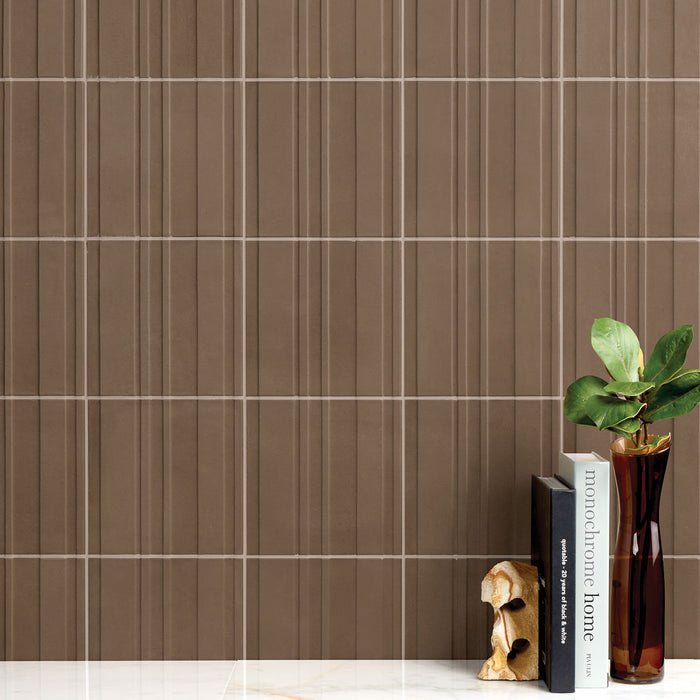 Marazzi - Crafthouse 8 in. x 8 in. Fluted Matte Porcelain Tile - Argilla wall installation