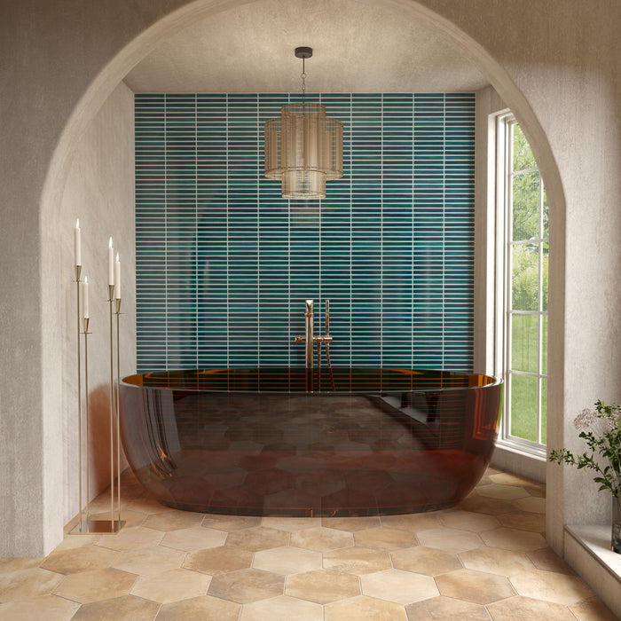 Marazzi - Cotto Revival 1 in. x 6 in. Glossy Porcelain Mosaic - Bay Crackle wall installation