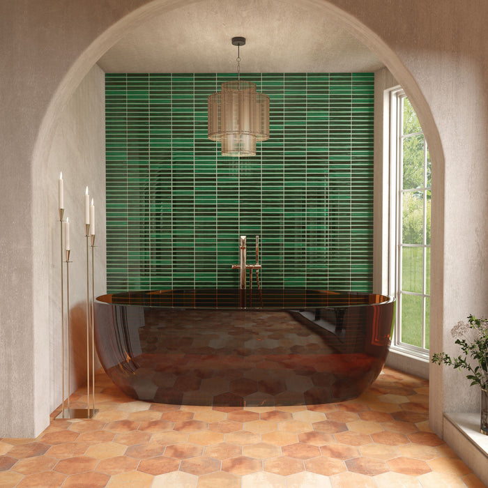 Marazzi - Cotto Revival 1 in. x 6 in. Glossy Porcelain Mosaic - Clover Crackle wall installation
