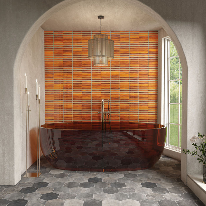 Marazzi - Cotto Revival 1 in. x 6 in. Glossy Porcelain Mosaic - Spice Crackle wall installation