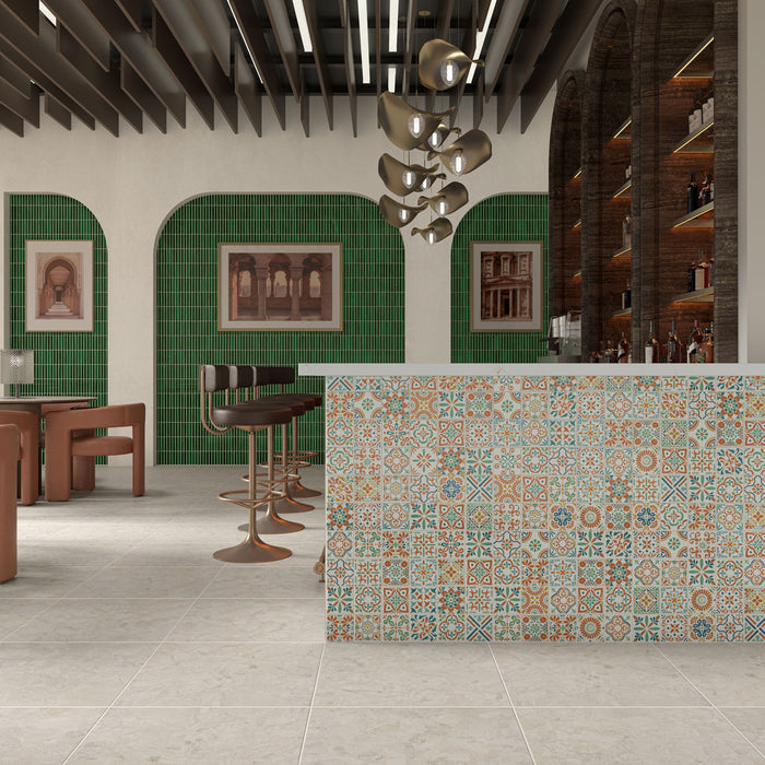 Marazzi - Cotto Revival 4 in. x 4 in. Matte Deco Porcelain Tile - Valencia wall installation