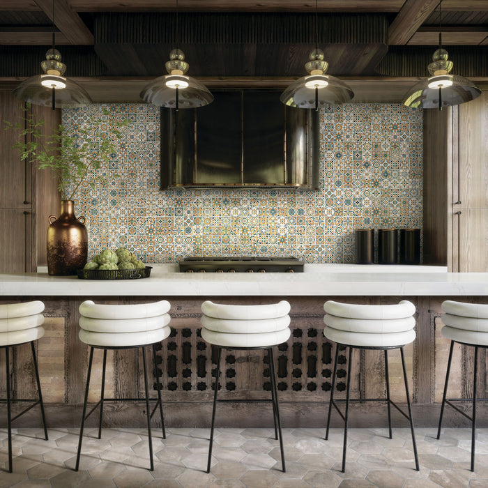 Marazzi - Cotto Revival 4 in. x 4 in. Matte Deco Porcelain Tile - Marbella wall installation