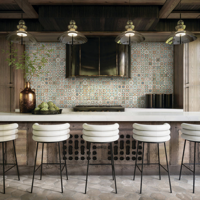 Marazzi - Cotto Revival 4 in. x 4 in. Matte Deco Porcelain Tile - Valencia wall installation