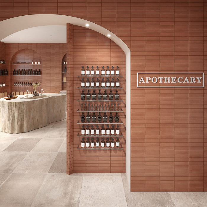 Marazzi - Inyo 2 in. x 8 in. Satin Porcelain Tile - Ember wall installation