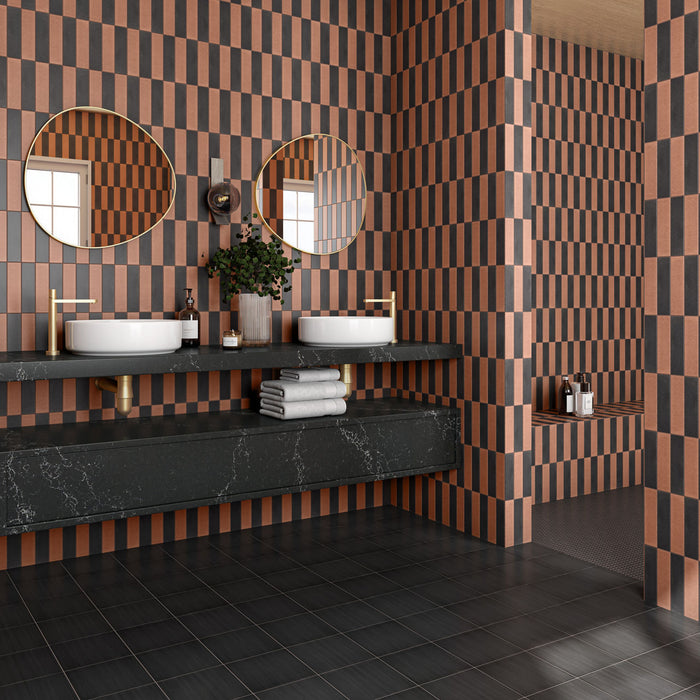 Marazzi - Inyo 2 in. x 8 in. Satin Porcelain Tile - Ember wall installation