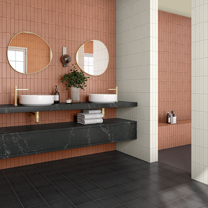 Marazzi - Inyo 2 in. x 8 in. Satin Porcelain Tile - Ember wall installation