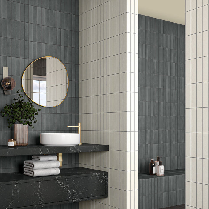 Marazzi - Inyo 2 in. x 8 in. Satin Porcelain Tile - Crema wall installation