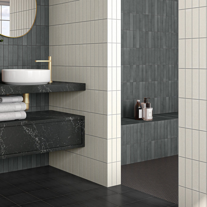Marazzi - Inyo 2 in. x 8 in. Satin Porcelain Tile - Ink wall installation