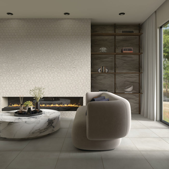 Marazzi - Rhyme And Reason 4 in. x 5 in. Hexagon Wall Tile - Canvas RR17 Room Scene