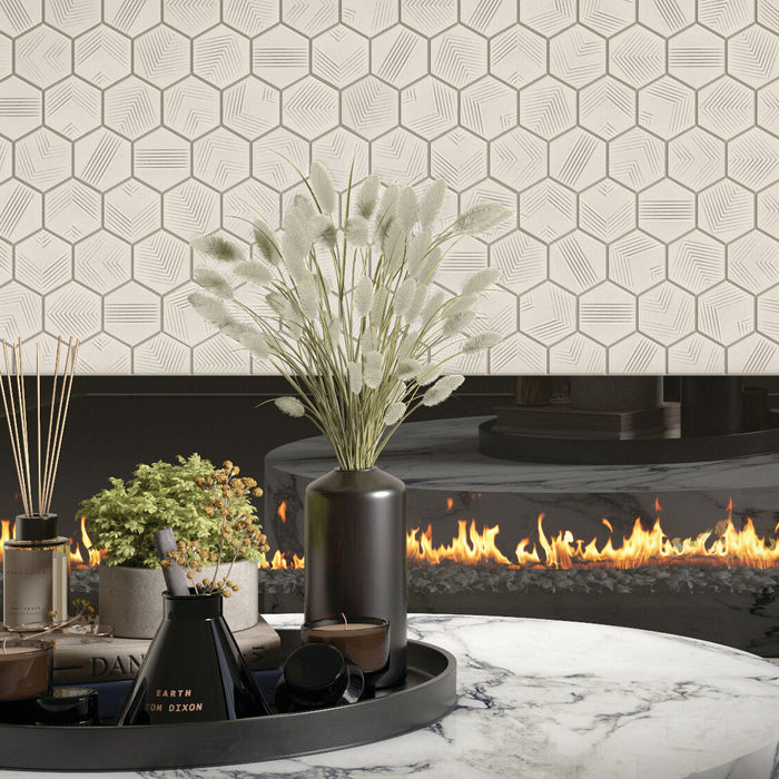 Marazzi - Rhyme And Reason 4 in. x 5 in. Hexagon Wall Tile - Canvas RR17 Wall Install
