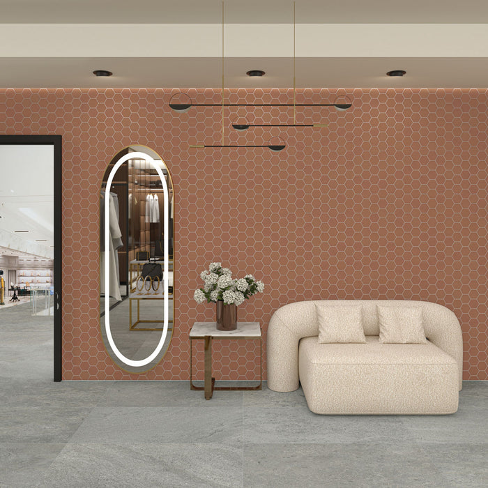 Marazzi - Rhyme And Reason 4 in. x 5 in. Hexagon Wall Tile - Warm Terracotta RR20 Installed