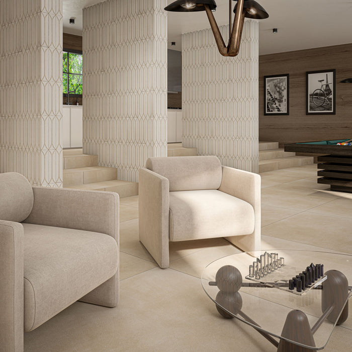 Marazzi - Terramater 3.5 in. x 15 in. Glossy Porcelain Tile - Wave Crest Vanilla wall installation