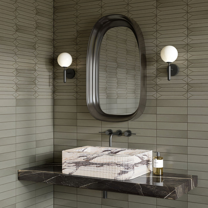 Marazzi - Terramater 3.5 in. x 15 in. Glossy Porcelain Tile - Wave Crest Moss wall installation