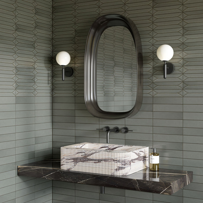 Marazzi - Terramater 3.5 in. x 15 in. Glossy Porcelain Tile - Wave Crest Lichen wall installation