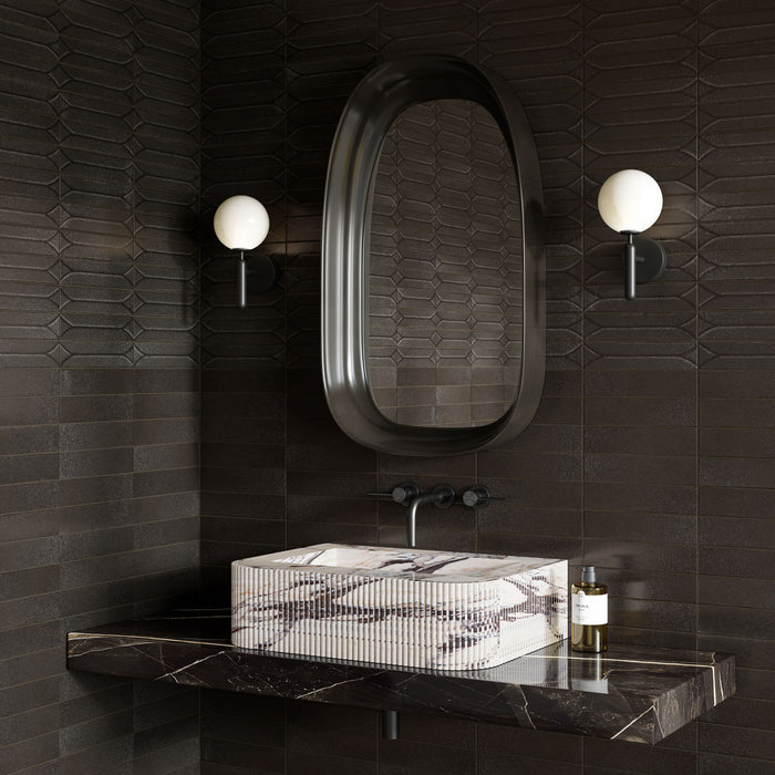 Marazzi - Terramater 3.5 in. x 15 in. Glossy Porcelain Tile - Wave Crest Carbone wall installation