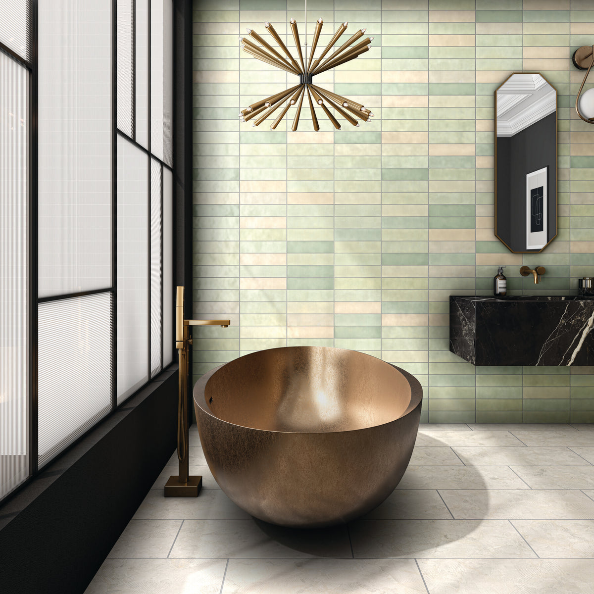 Marazzi - Zellige Neo 3 in. x 12 in. Glazed Ceramic Wall Tile - Salvia Room Scene