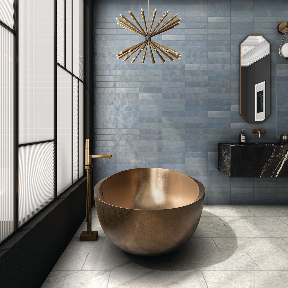 Marazzi - Zellige Neo 3 in. x 12 in. Glazed Ceramic Wall Tile - Cielo Installed