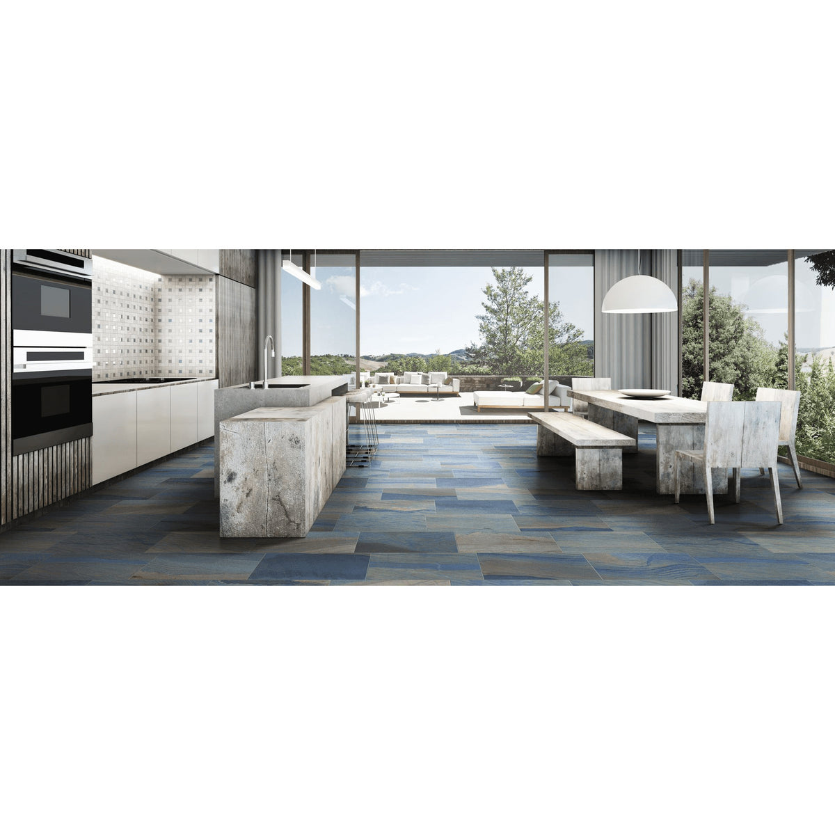 Happy Floors - Macaubas Series 12 in. x 24 in. Rectified Porcelain Tile - Azul Anticato