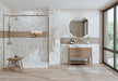Maniscalco - Chameleon Series - 1" x 6" Porcelain Concave Bar Mosaic - Creme Brulee Bathroom Install