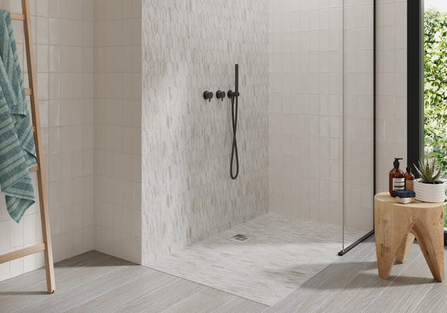 Maniscalco - Provence - Mini Provenzal 2 in. x 4 in. Porcelain Mosaic - Ambre Wall Shower Install