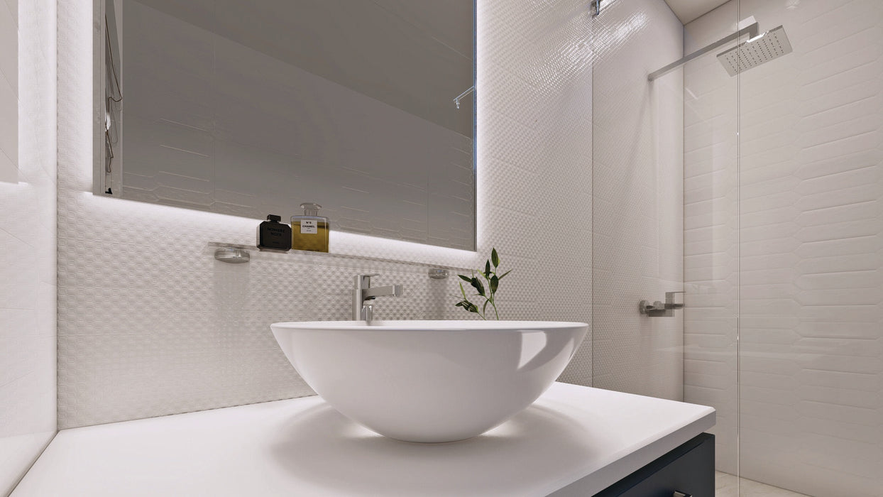 Tesoro - Marrow Collection - 3 in. x 12 in. Ceramic Wall Tile - White Installed 2