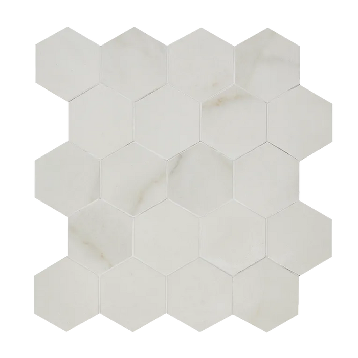 Arizona Tile - Marvel - Small Hex Mesh - Rectified Porcelain Mosaic - Calacatta Apuano Matte